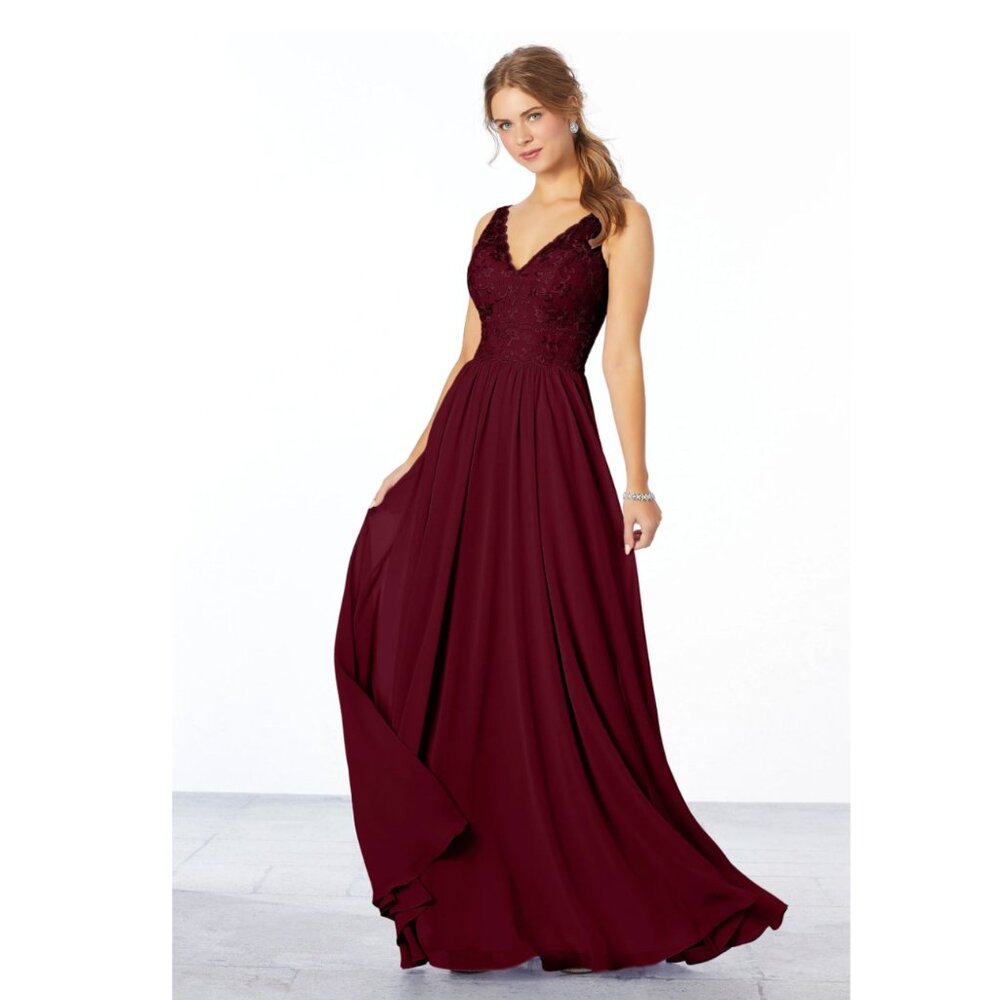 NEW Morilee Bordeaux Chiffon Embroidered Dress Size 14